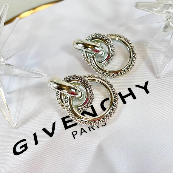 Givenchy Couture Silver Tiered Hoop Clip-On Earrings - Picture 3 of 7